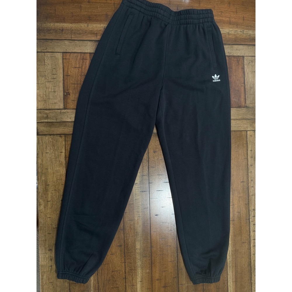 Adidas Originals ESS Joggers Black Fleece Sweatpants Trefoil Logo Women M